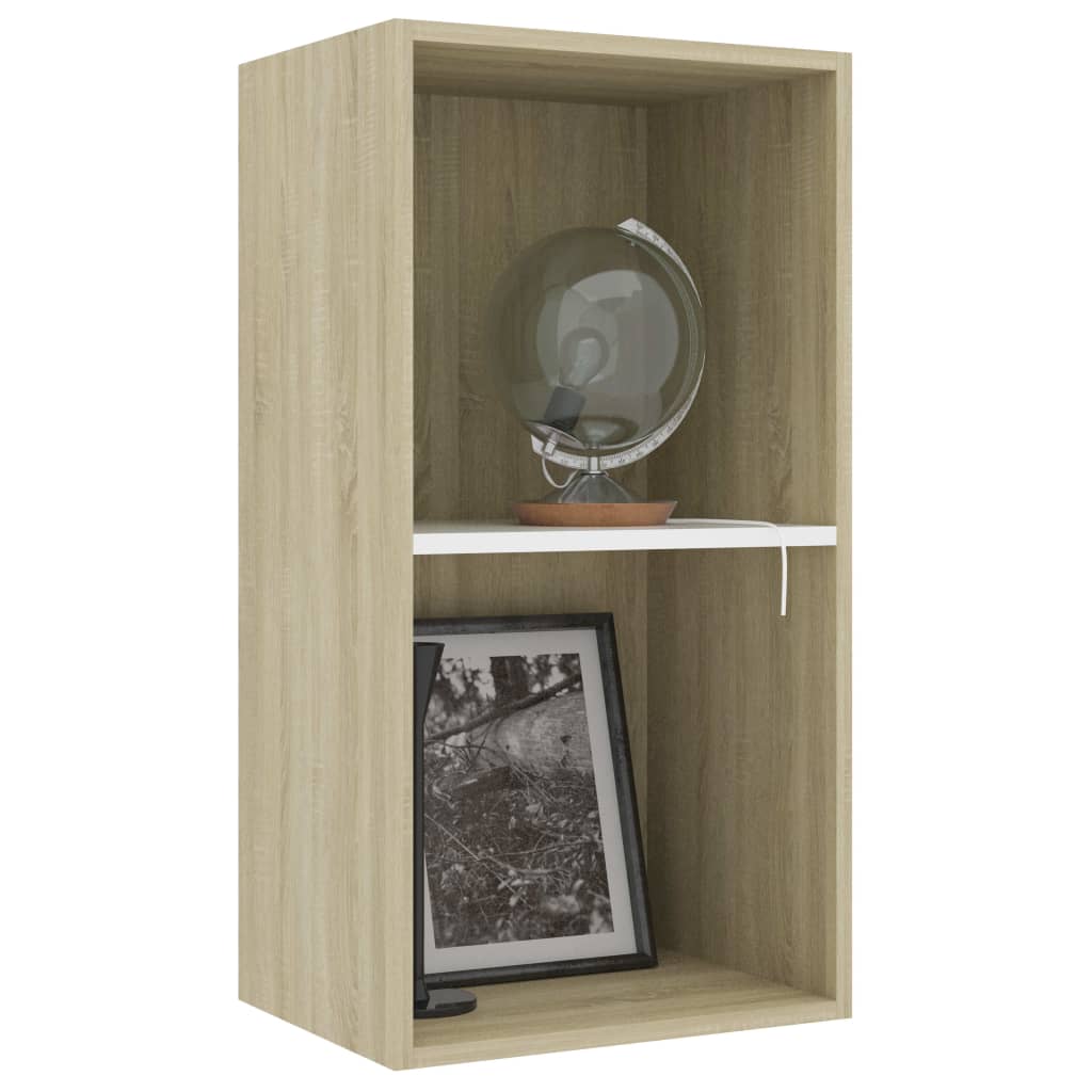 vidaXL 2-Tier Book Cabinet White and Sonoma Oak 15.7"x11.8"x30.1" Engineered Wood