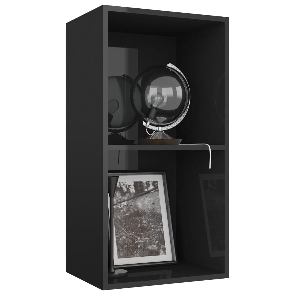

vidaXL Boekenkast 2 schappen 40x30x76,5 cm spaanplaat hoogglans zwart