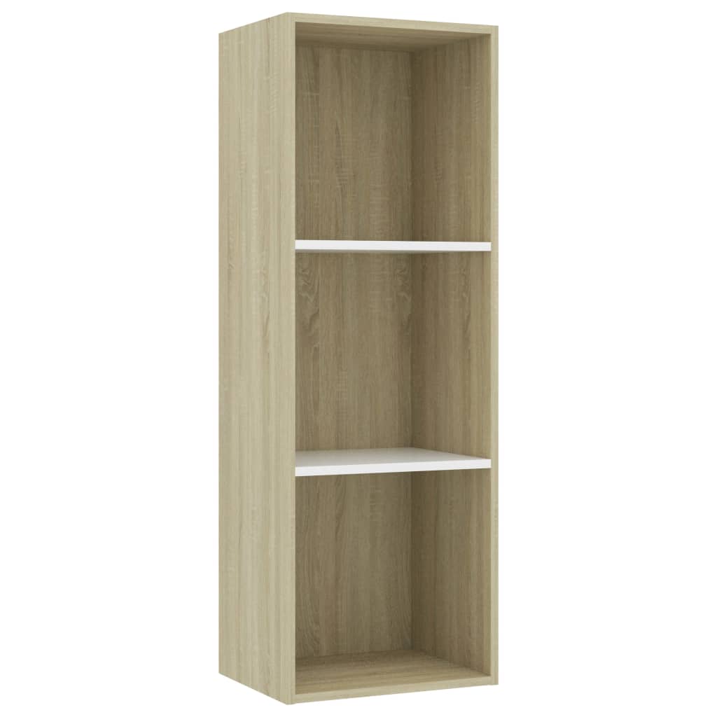 

vidaXL 3-Tier Book Cabinet White and Sonoma Oak 15.7"x11.8"x44.9" Engineered Wood