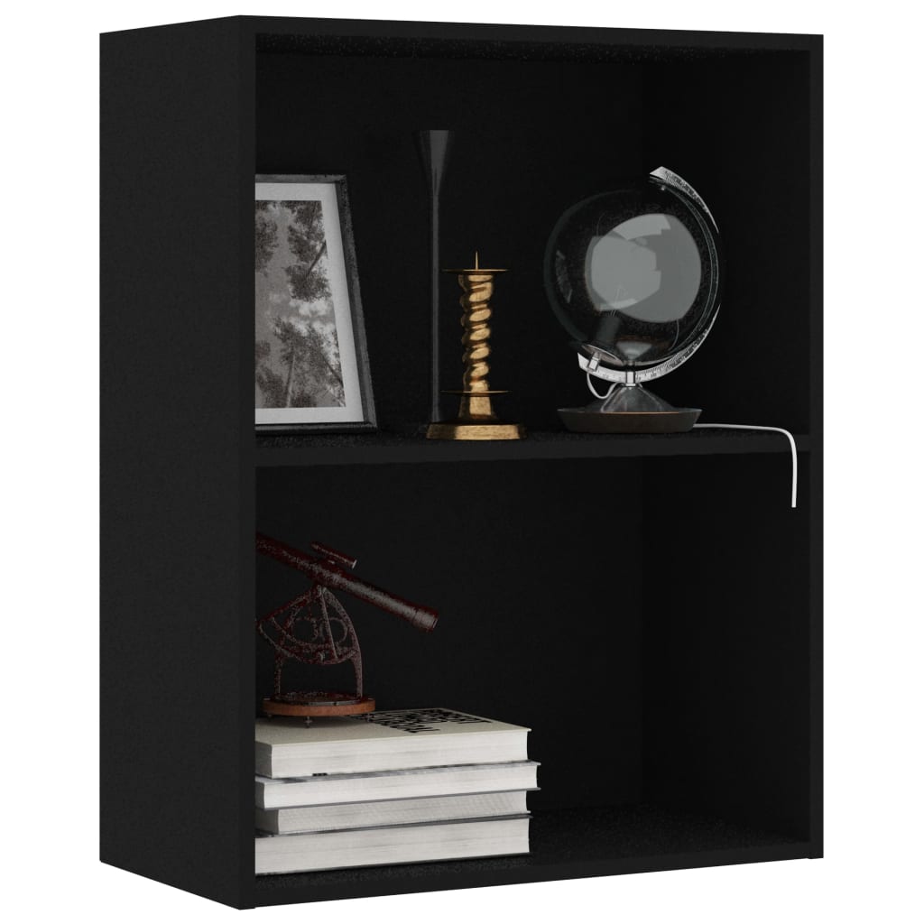 vidaXL 2-Tier Book Cabinet Black 23.6"x11.8"x30.1" Engineered Wood