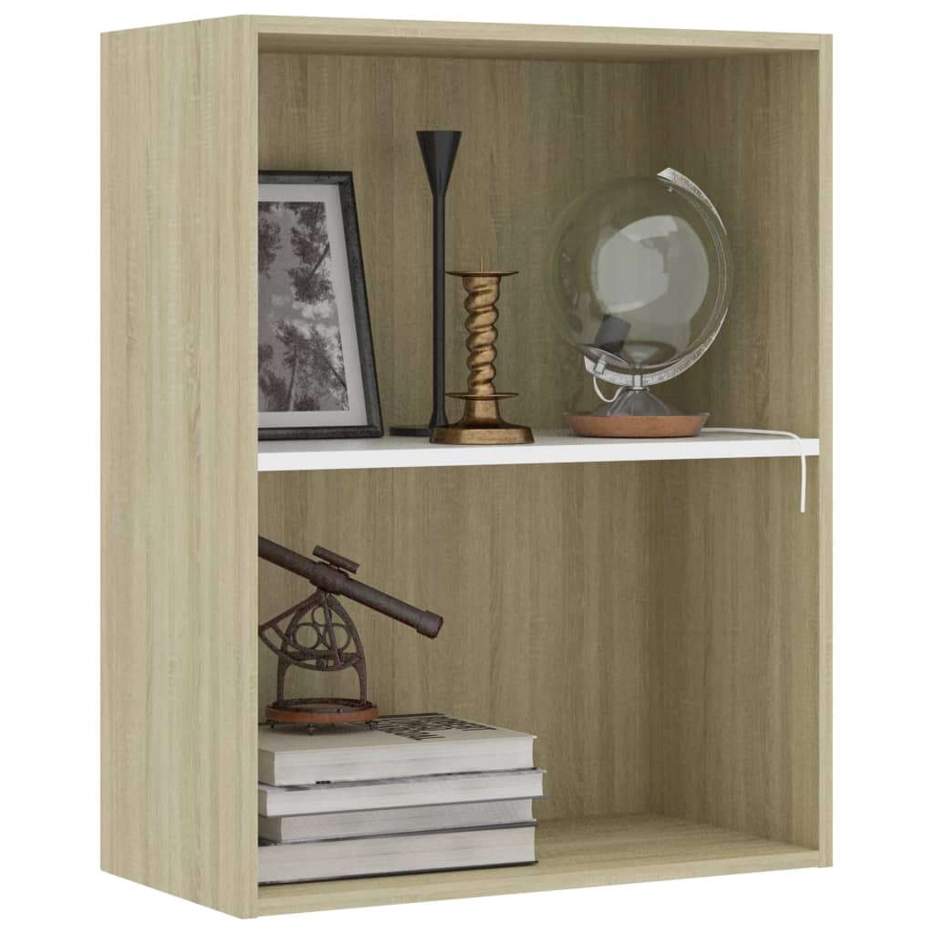 vidaXL 2-Tier Book Cabinet White and Sonoma Oak 23.6"x11.8"x30.1" Engineered Wood