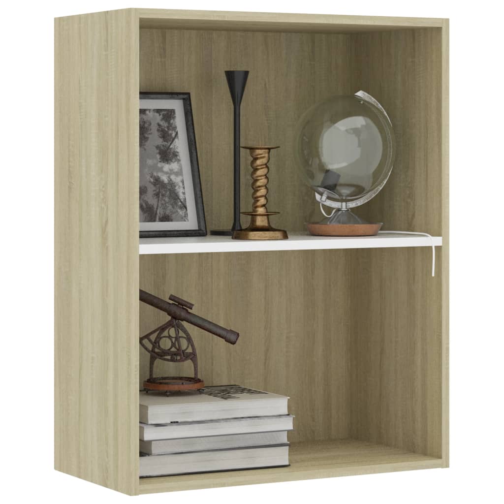 

vidaXL Boekenkast 2 schappen 60x30x76,5 cm spaanplaat wit sonoma eiken