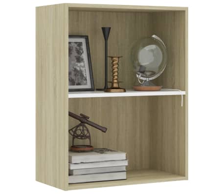 vidaXL 2-Tier Book Cabinet White and Sonoma Oak 23.6"x11.8"x30.1" Engineered Wood