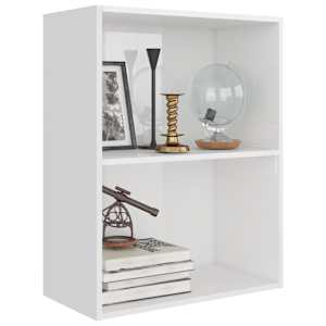 vidaXL Spintelė knygoms, 2 lentynos, balta, 60x30x76,5cm, MDP, blizgi
