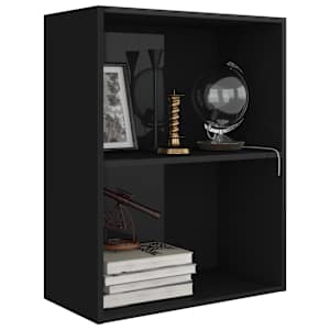 vidaXL Spintelė knygoms, 2 lentynos, juoda, 60x30x76,5cm, MDP, blizgi