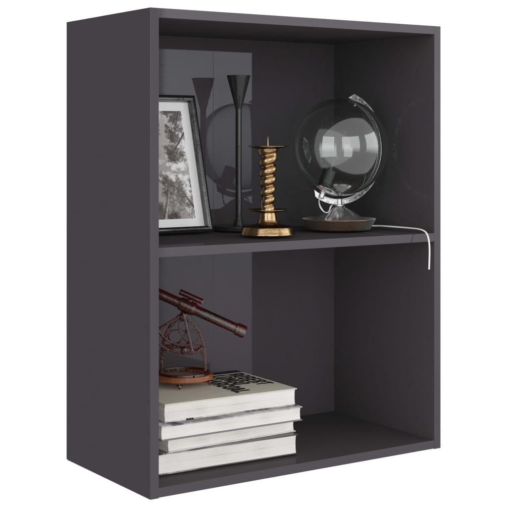 vidaXL 2-Tier Book Cabinet High Gloss Grey 60x30x76.5 cm Engineered Wood