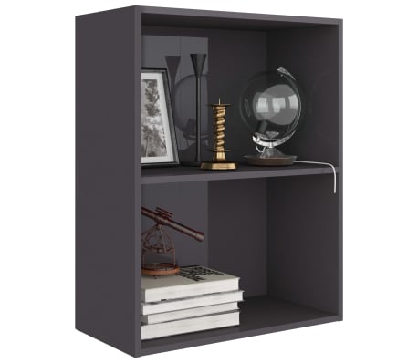 vidaXL 2-Tier Book Cabinet High Gloss Grey 60x30x76.5 cm Engineered Wood