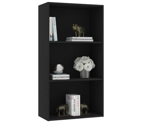 vidaXL 3-Tier Book Cabinet Black 23.6"x11.8"x44.9" Engineered Wood