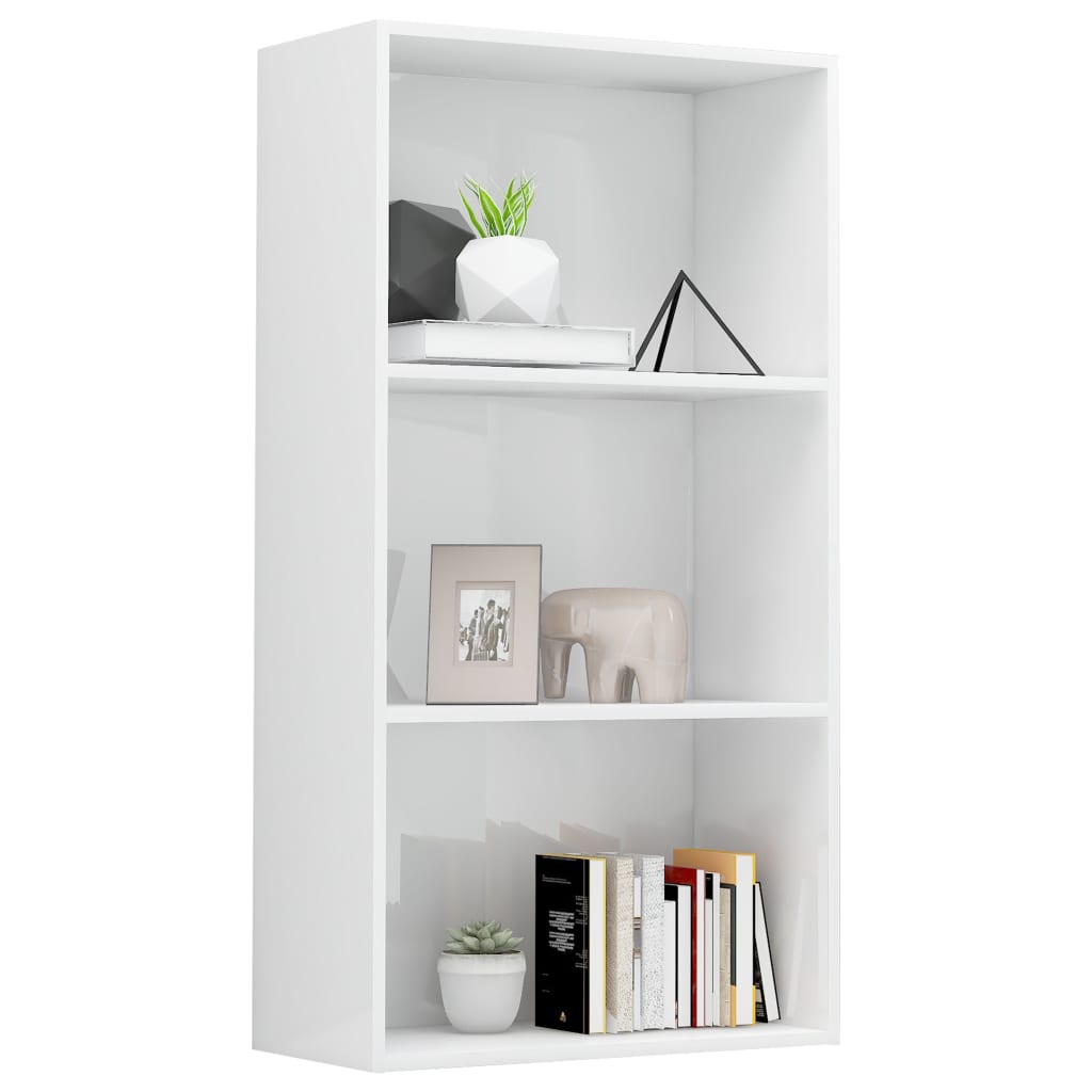 vidaXL 3-Tier Book Cabinet High Gloss White 60x30x114 cm Engineered Wood