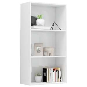 vidaXL Βιβλιοθήκη με 3 Ράφια Γυαλιστερό Λευκό 60x30x114 εκ Μοριοσανίδα