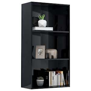 vidaXL Spintelė knygoms, 3 lentynos, juoda, 60x30x114cm, MDP, blizgi