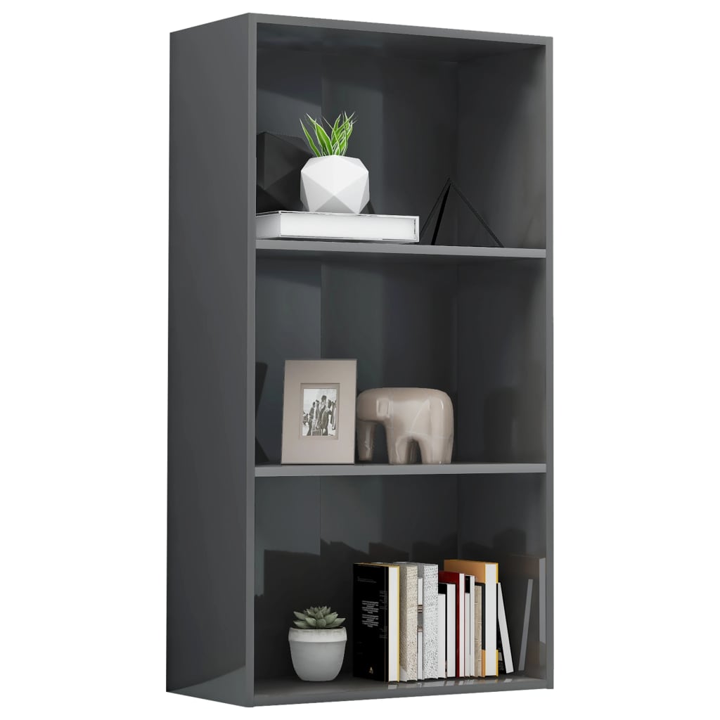 

vidaXL Boekenkast 3 schappen 60x30x114 cm spaanplaat hoogglans grijs