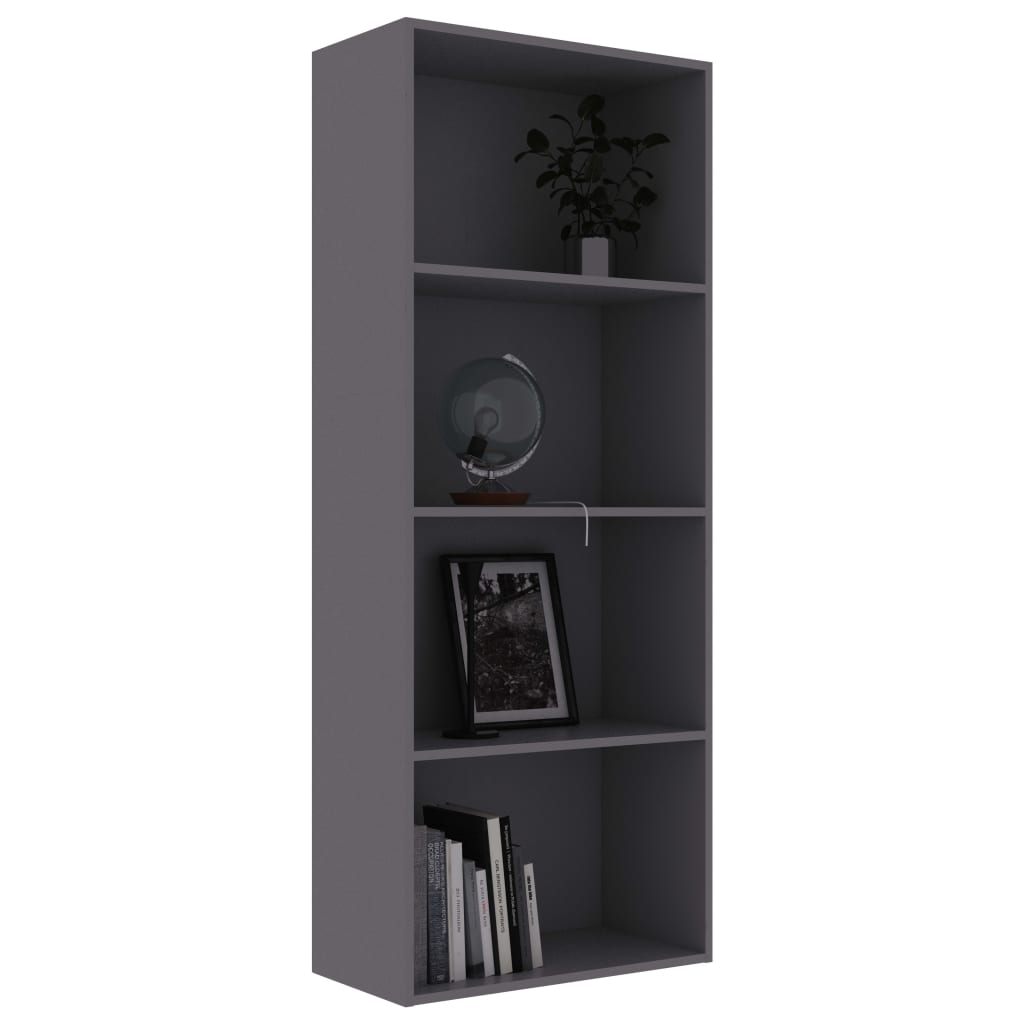 vidaXL 4-Tier Book Cabinet Gray 23.6"x11.8"x59.6" Engineered Wood