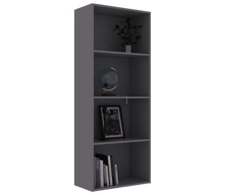 vidaXL 4-Tier Book Cabinet Gray 23.6"x11.8"x59.6" Engineered Wood