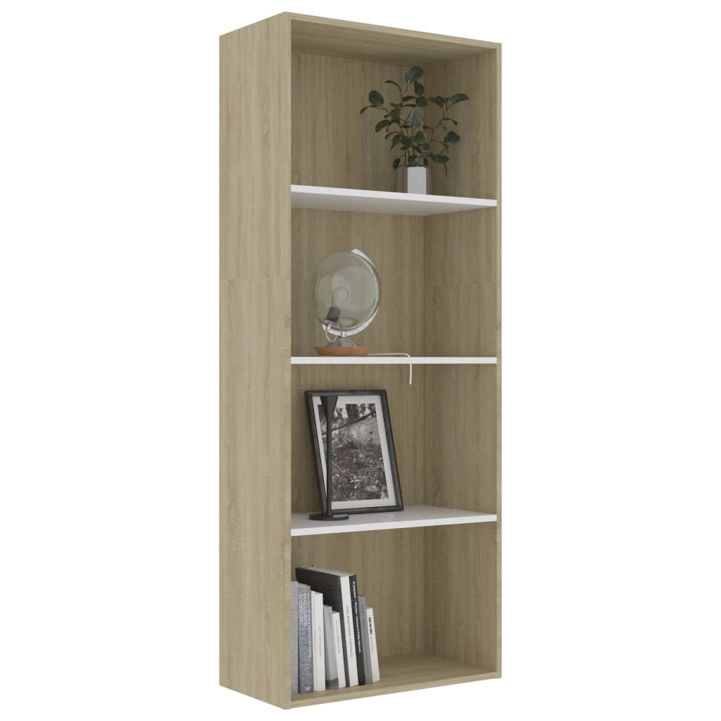 vidaXL Bibliotecă 4 rafturi alb/sonoma, 60x30x151,5 cm, lemn prelucrat