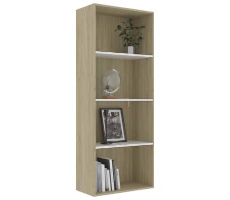 vidaXL Bibliotecă 4 rafturi alb/sonoma, 60x30x151,5 cm, lemn prelucrat