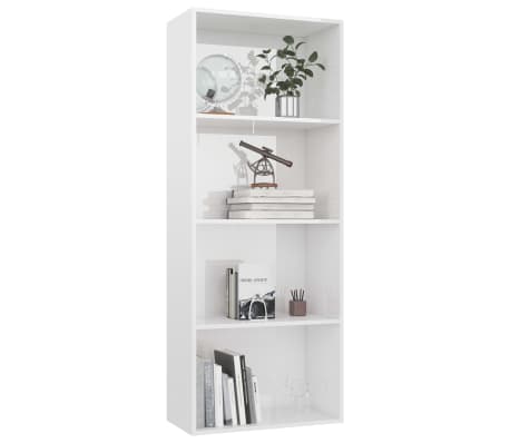 vidaXL Bücherregal 4 Fächer Hochglanz-Weiß 60x30x151,5 cm Spanplatte