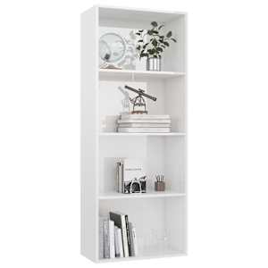 vidaXL Spintelė knygoms, 4 lentynos, balta, 60x30x151,5cm, MDP, blizgi