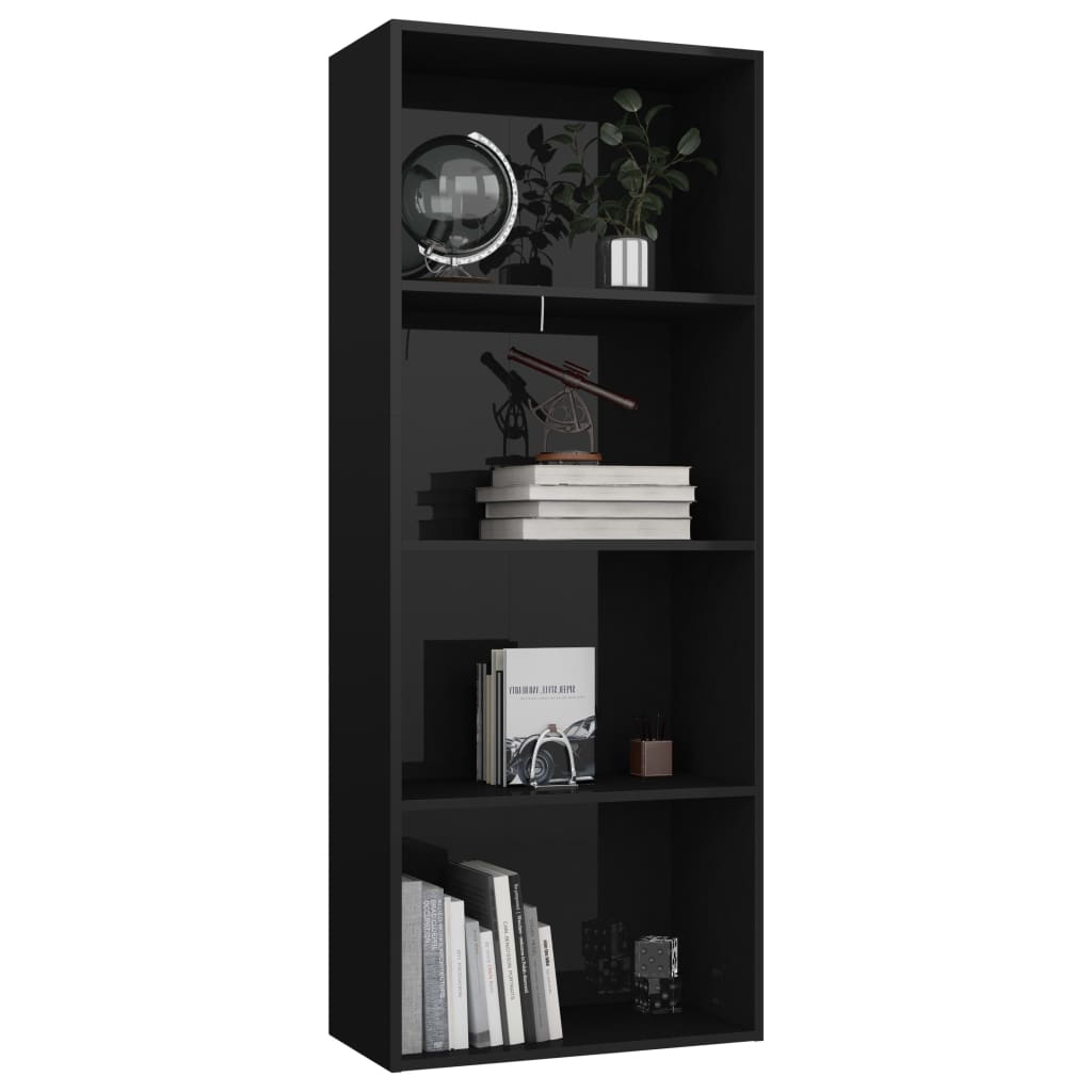 

vidaXL Boekenkast 4 schappen 60x30x151,5 cm spaanplaat hoogglans zwart