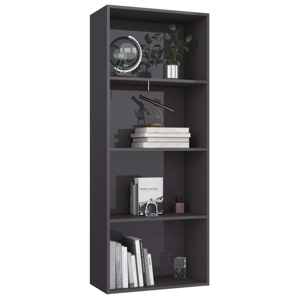 

vidaXL Boekenkast 4 schappen 60x30x151,5 cm spaanplaat hoogglans grijs