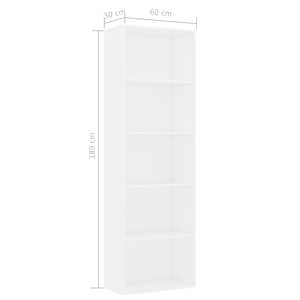 5patrová knihovna bílá 60 x 30 x 189 cm kompozitní dřevo - obrázek 6