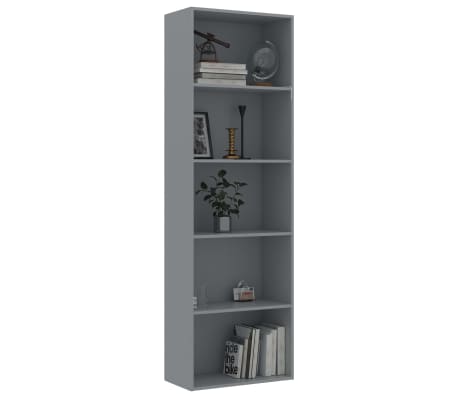 vidaXL 5-Tier Book Cabinet Gray 23.6"x11.8"x74.4" Engineered Wood