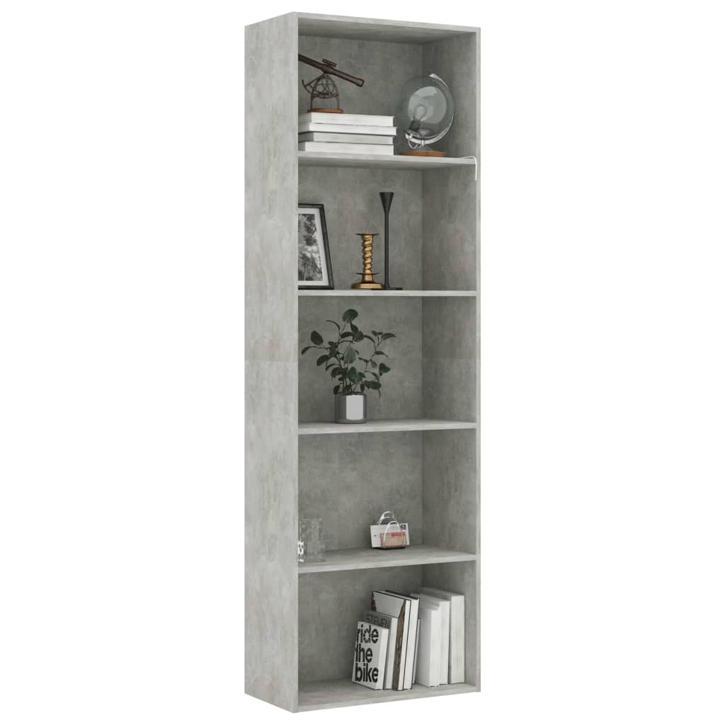 

vidaXL Boekenkast met 5 schappen 60x30x189 cm spaanplaat betongrijs