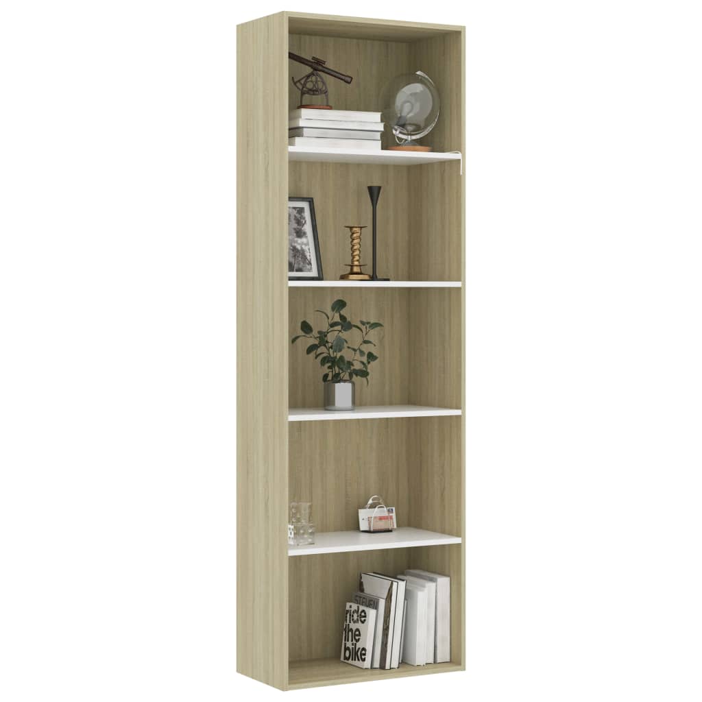 

vidaXL Boekenkast met 5 schappen 60x30x189 cm spaanplaat wit en eiken