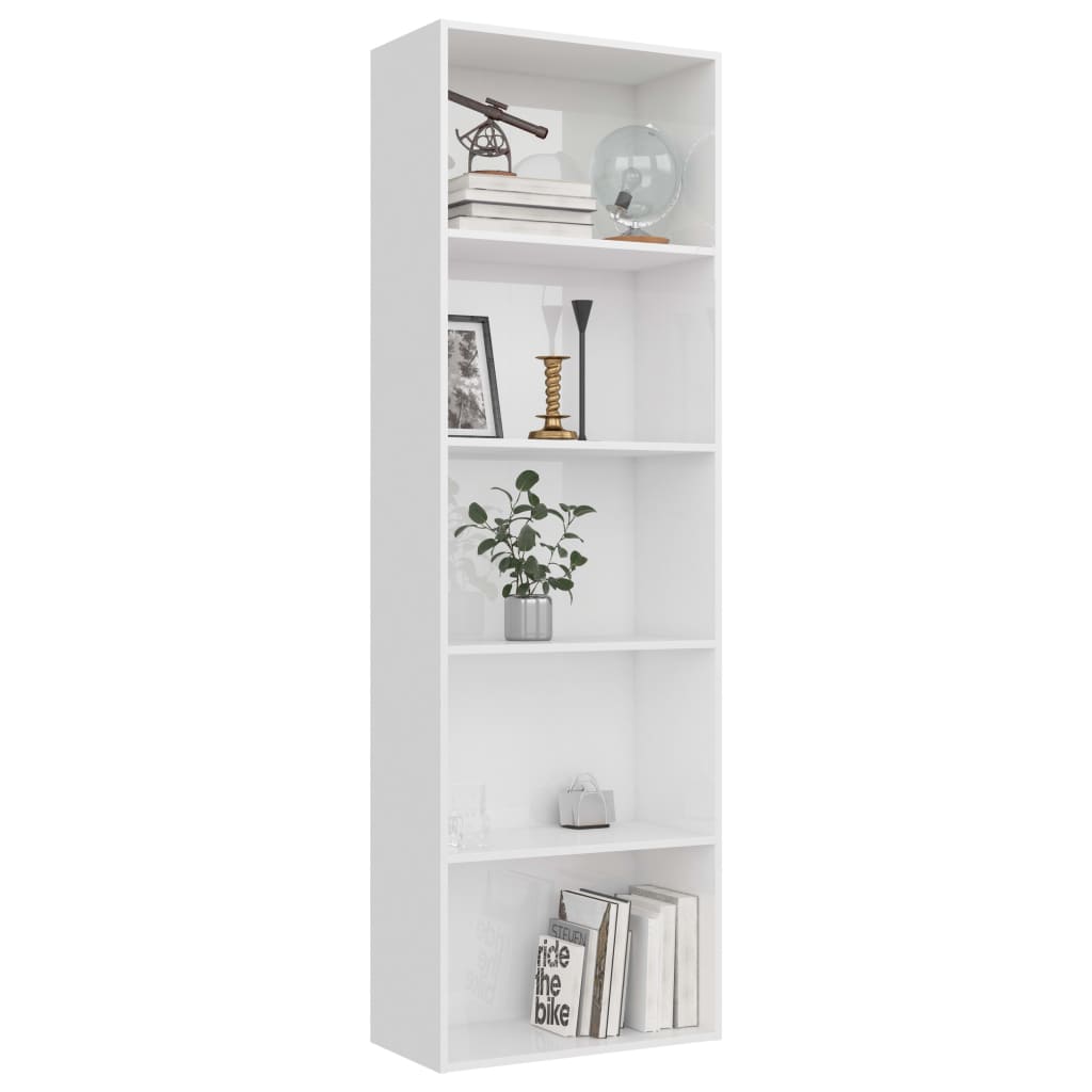 vidaXL Libreria 5 Ripiani Bianco Lucido 60x30x189 cm Legno Multistrato