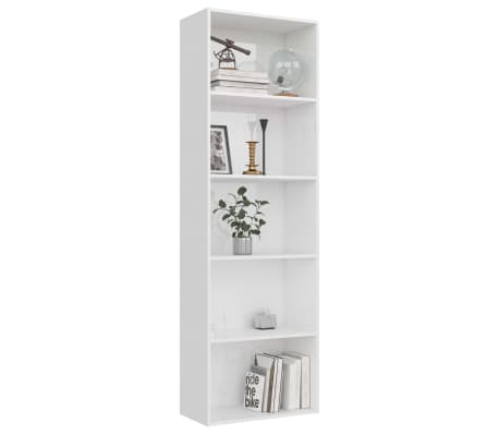 vidaXL 5-Tier Book Cabinet High Gloss White 60x30x189 cm Engineered Wood