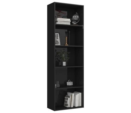 vidaXL 5-Tier Book Cabinet High Gloss Black 60x30x189 cm Engineered Wood