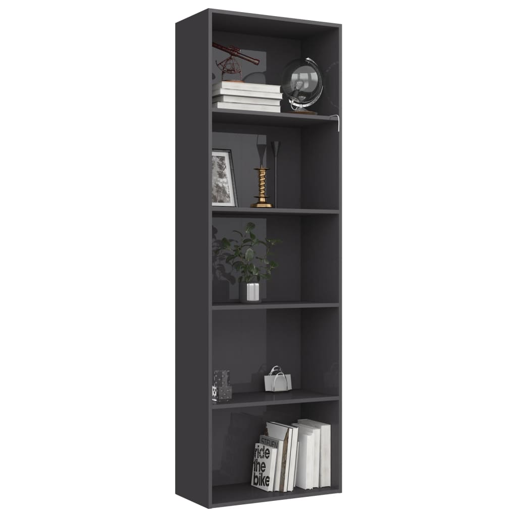 

vidaXL Boekenkast met 5 schappen 60x30x189 cm spaanplaat hoogglans grijs