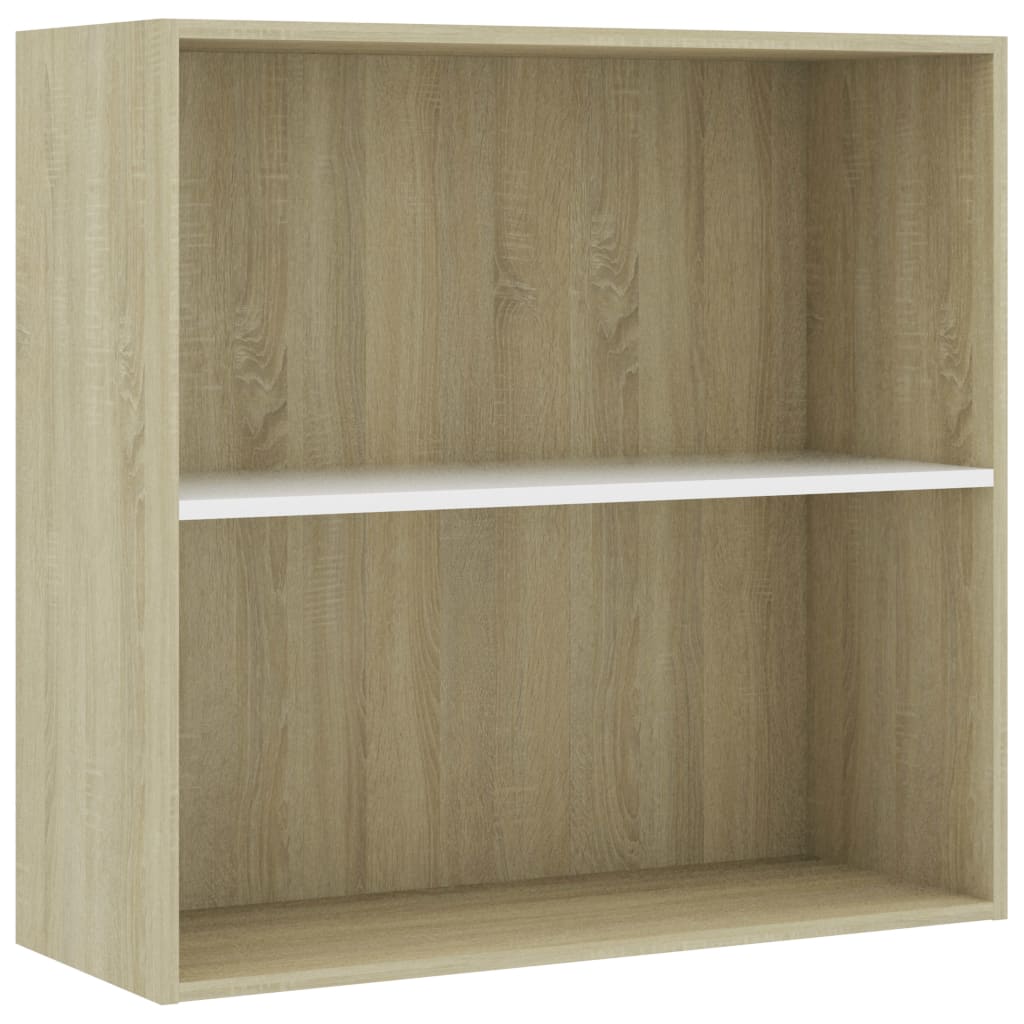 

801004 vidaXL 2-Tier Book Cabinet White and Sonoma Oak 80x30x76,5 cm Chipboard