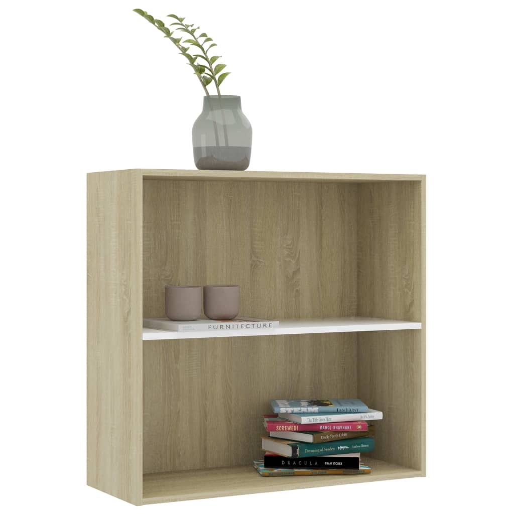 

vidaXL Boekenkast 2 schappen 80x30x76,5 cm spaanplaat wit sonoma eiken