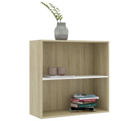 vidaXL 2-Tier Book Cabinet White and Sonoma Oak 31.5"x11.8"x30.1" Engineered Wood