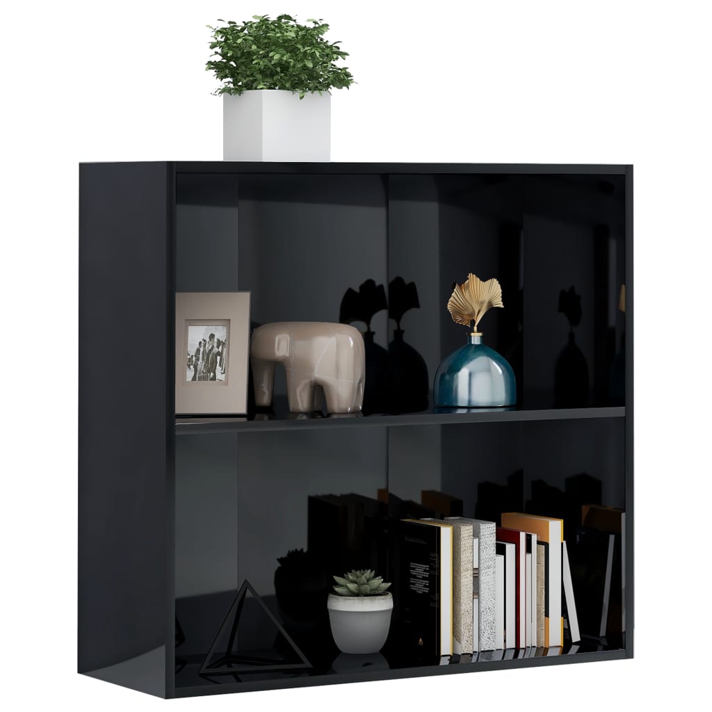 

vidaXL Boekenkast 2 schappen 80x30x76,5 cm spaanplaat hoogglans zwart