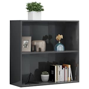 vidaXL Spintelė knygoms, 2 lentynos, pilka, 80x30x76,5cm, MDP, blizgi