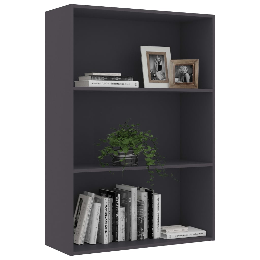 vidaXL 3-Tier Book Cabinet Gray 31.5"x11.8"x44.9" Engineered Wood