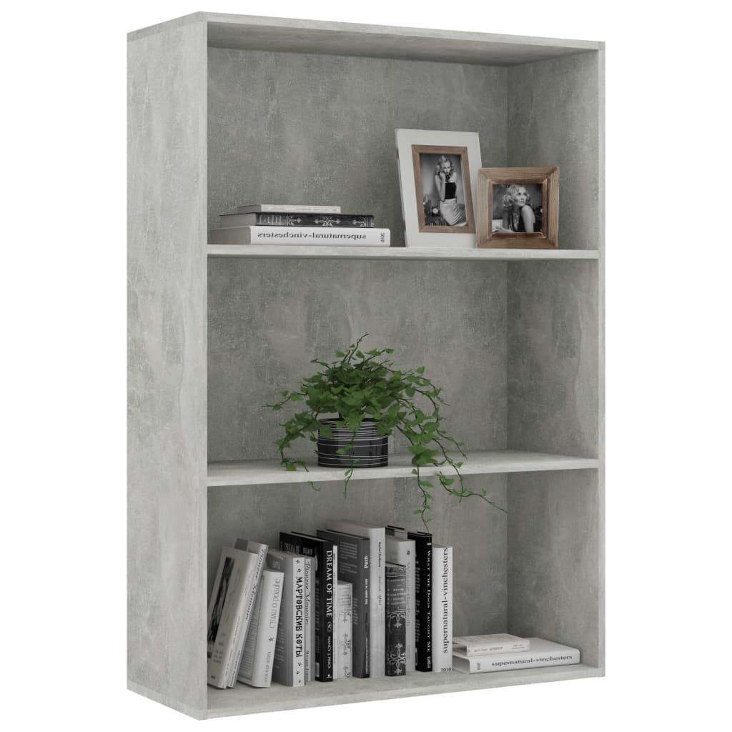 

vidaXL Boekenkast met 3 schappen 80x30x114 cm spaanplaat betongrijs