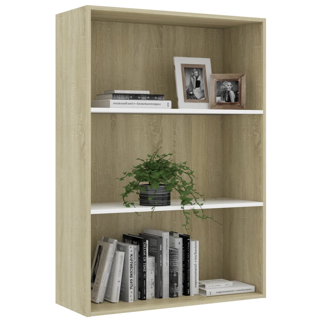 

vidaXL Boekenkast 3 schappen 80x30x114 cm spaanplaat wit sonoma eiken