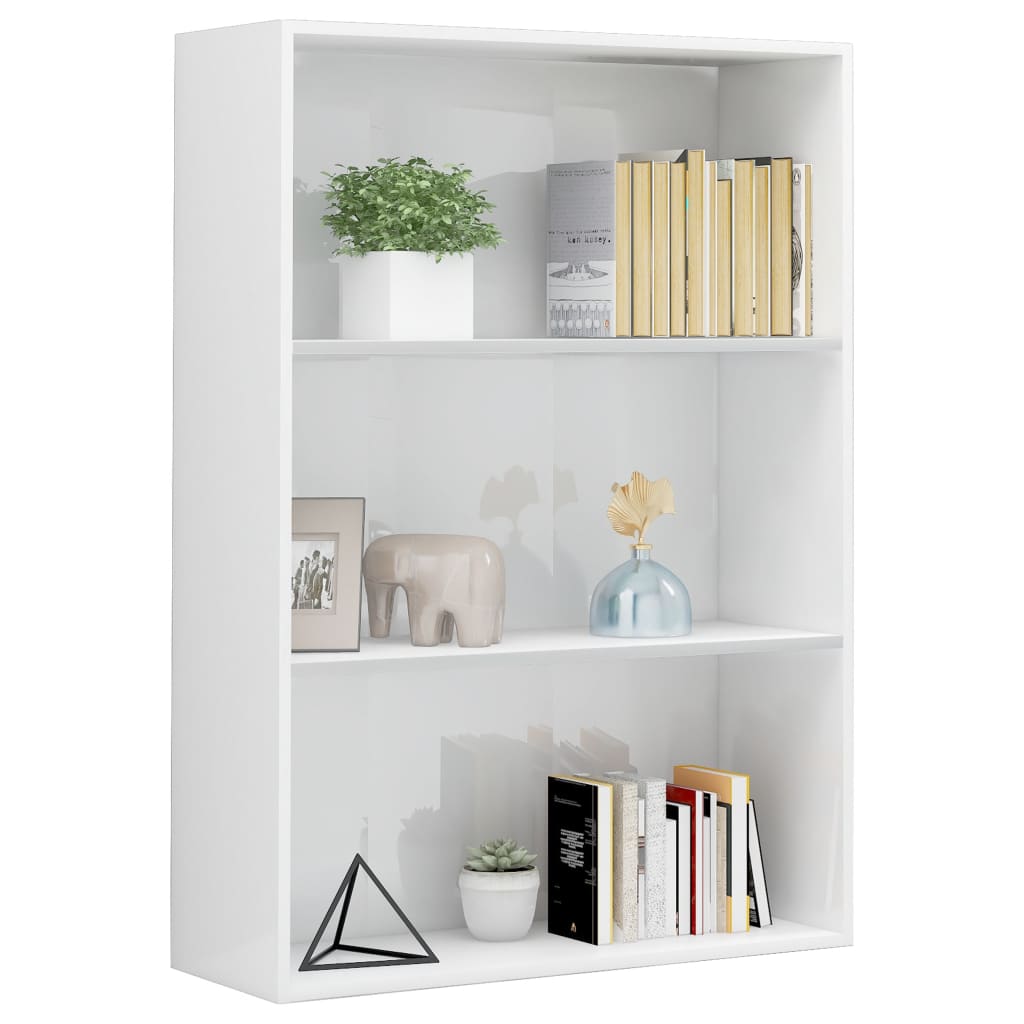 vidaXL Boekenkast met 3 schappen 80x30x114 cm spaanplaat hoogglans wit