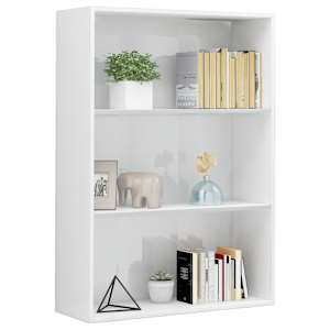 vidaXL Spintelė knygoms, 3 lentynos, balta, 80x30x114cm, MDP, blizgi