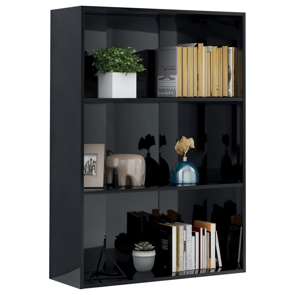 vidaXL Boekenkast 3 schappen 80x30x114 cm spaanplaat hoogglans zwart