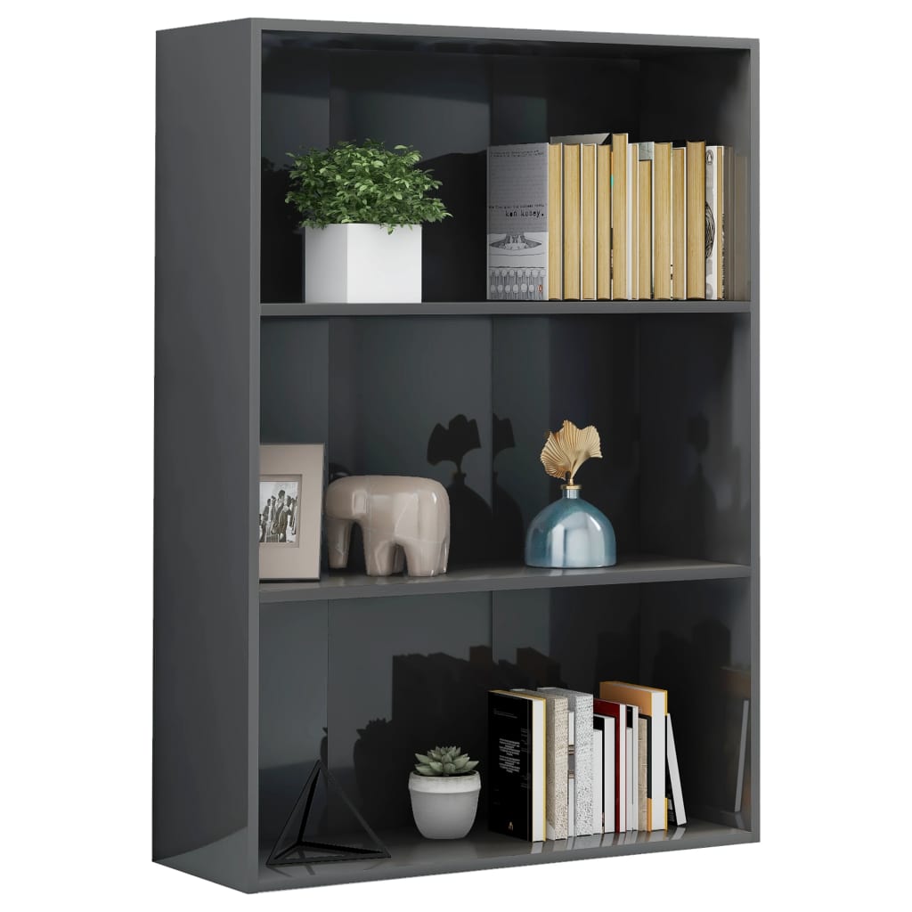 

vidaXL Boekenkast 3 schappen 80x30x114 cm spaanplaat hoogglans grijs