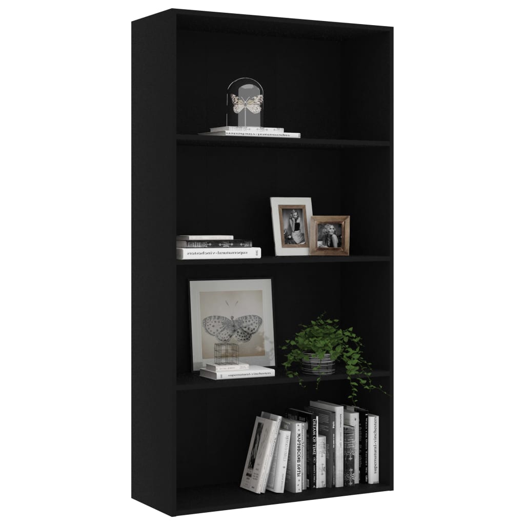 vidaXL 4-Tier Book Cabinet Black 31.5"x11.8"x59.6" Engineered Wood