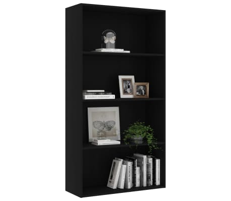 vidaXL 4-Tier Book Cabinet Black 31.5"x11.8"x59.6" Engineered Wood