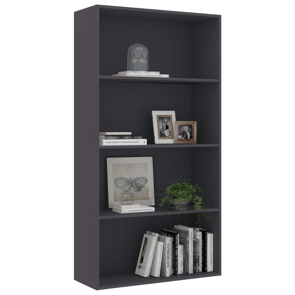 vidaXL 4-Tier Book Cabinet Gray 31.5"x11.8"x59.6" Engineered Wood