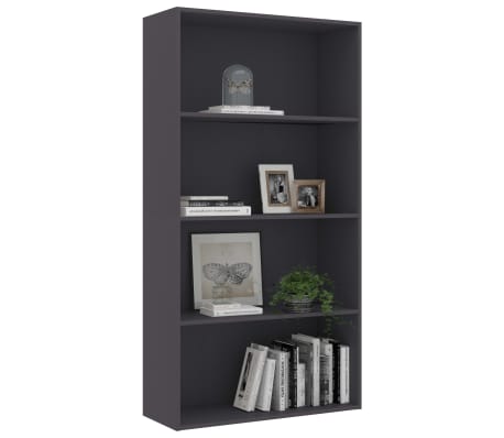 vidaXL 4-Tier Book Cabinet Grey 80x30x1515 cm Engineered Wood