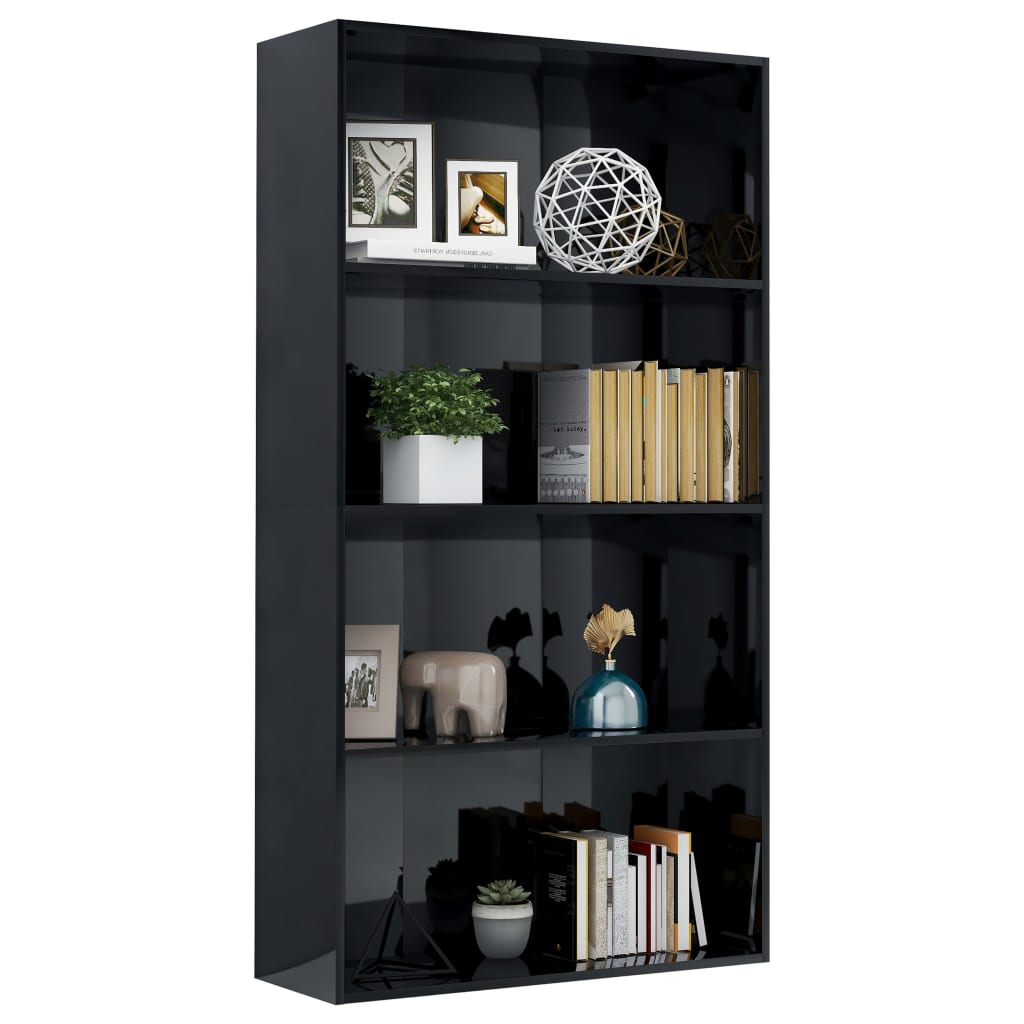 

vidaXL Boekenkast 4 schappen 80x30x151,5 cm spaanplaat hoogglans zwart