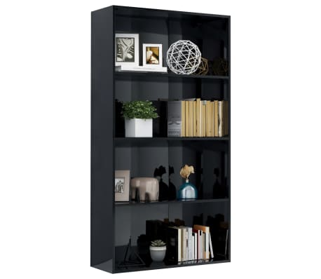 vidaXL Spintelė knygoms, 4 lentynos, juoda, 80x30x151,5cm, MDP, blizgi